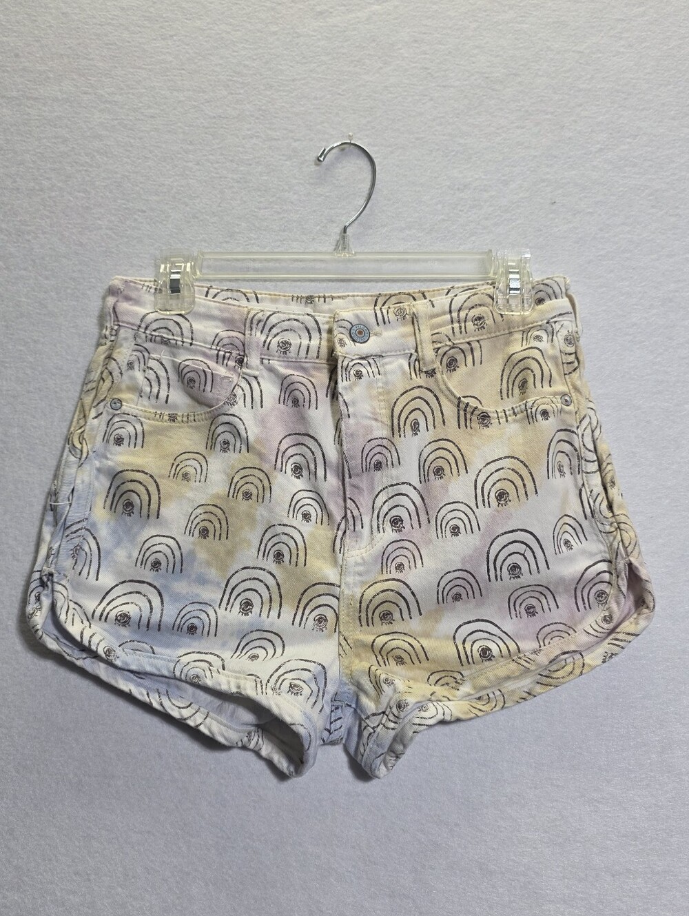 ANTHROPOLOGIE X HANNAH LEATHERS PILCRO RAINBOW PRINT DENIM SHORTS SZ 28 - Picture 2 of 12